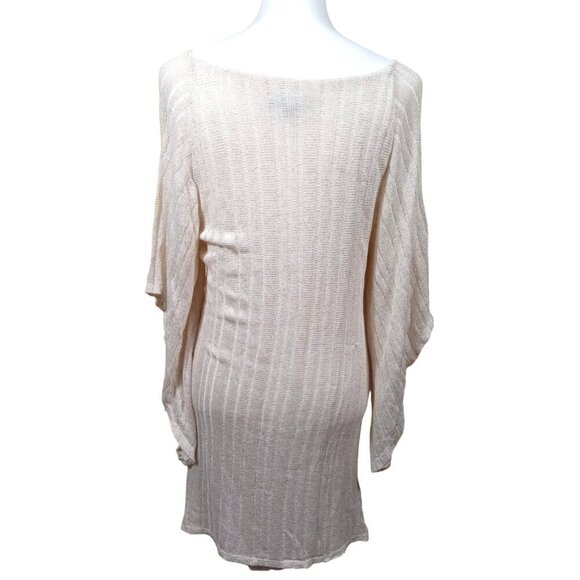 Lily Womens White/Gold Thread Knit Long Flare Sleeve Dress Size Small - Picture 6 of 15